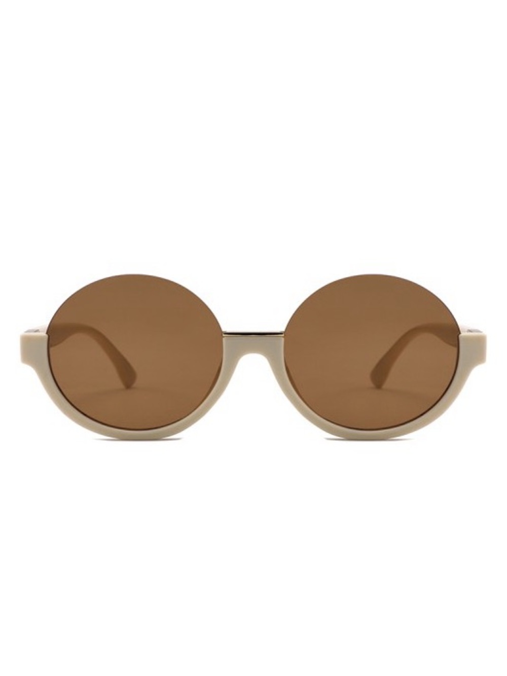 Round Women's Sunglasses in Beige with Brown Lenses